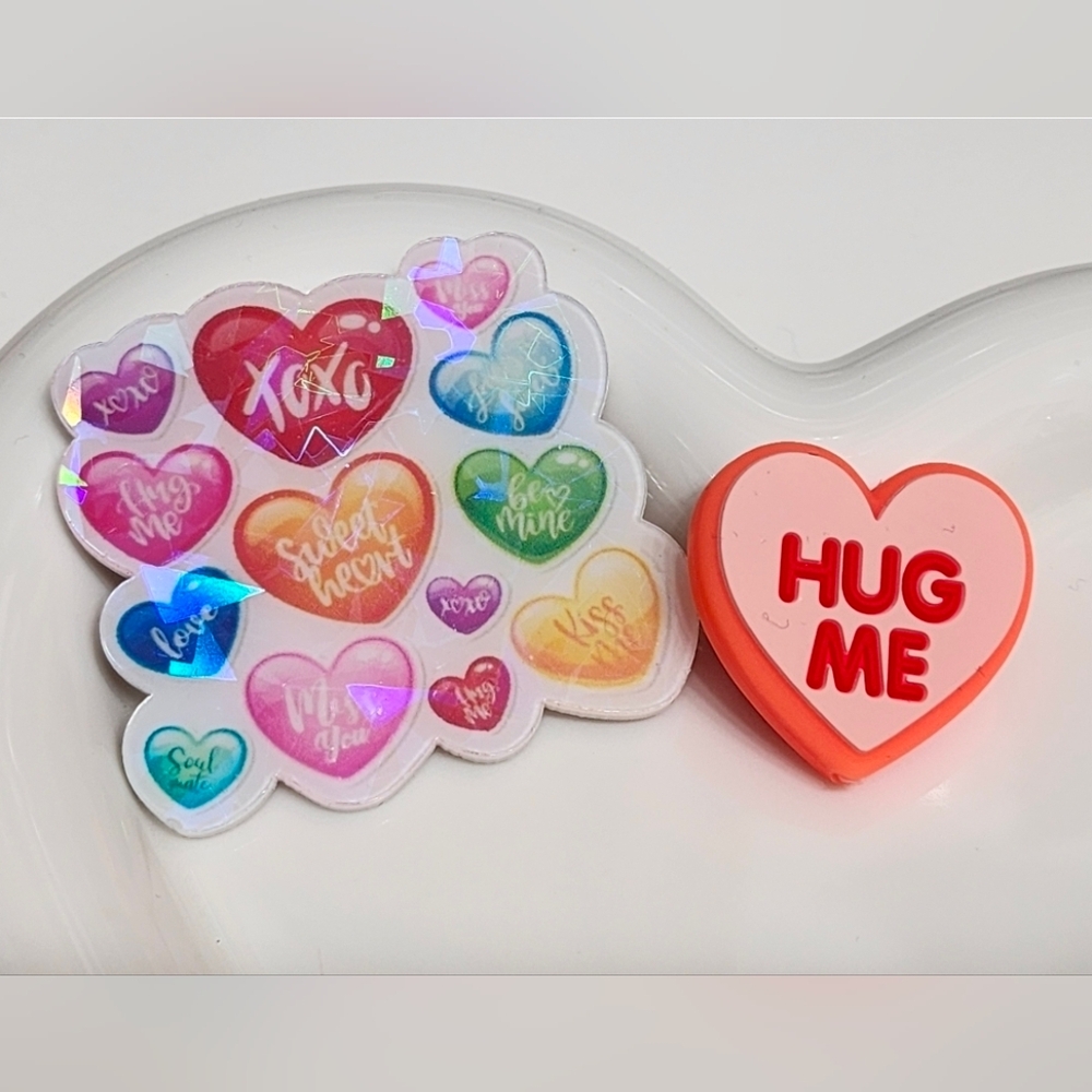 Valentines Day Flatback Focal Bead Hug Me Conversation Hearts Crafts Badge Pen